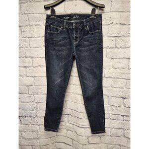 THE LIMITED 678 SKINNY CROP SZ 2 DARK WASH DISTRESSED ZIP BOTTOM DENIM JEANS